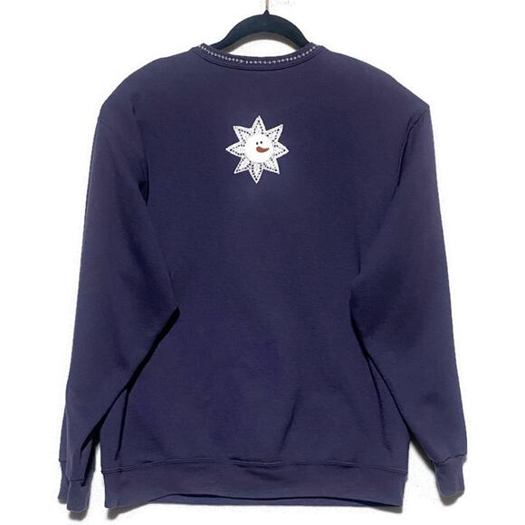 Jerzees Purple Christmas Sweater Large Long Sleeve With White Snowflakes - Picture 2 of 7